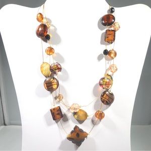 NECKLACE TRI-BAND WIRE with GLASS and ACRYLIC BEADS. 17” to 20” length